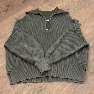 Aerie Olive Ribbed Knit with Zip Detail